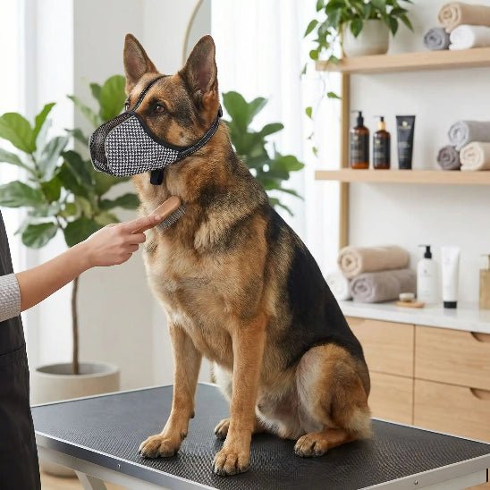 toilettage grand chien avec museliere pour chien blanc