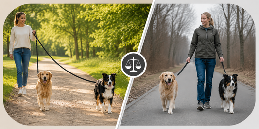 femme promene deux chiens laisse double pour chien vs laisse simple