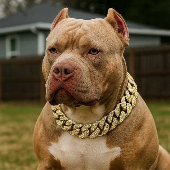 american bully assis cours avec collier pour chien dore