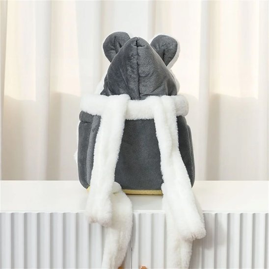 arriere sac a dos pour chien gris capuche avec oreilles