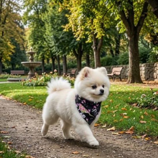 bandana chien noir sur spitz nain promenade parc 