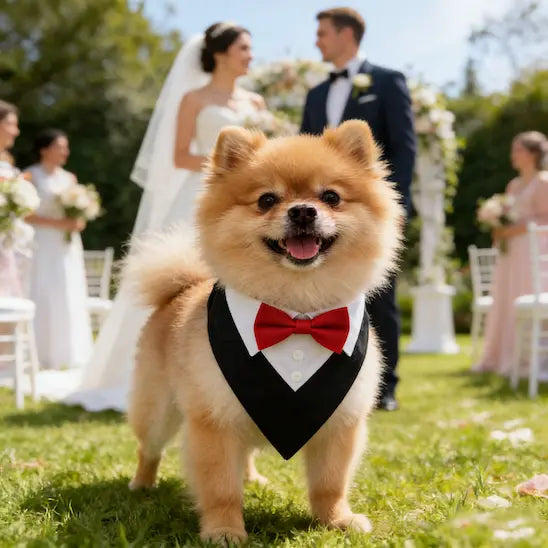 bandana pour chien noeud rouge sur spitz mariage