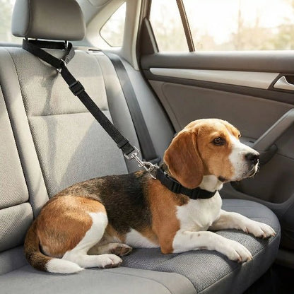 beagle allonge siege arriere voiture attache avec laisse chien noir