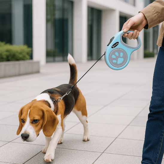 beagle promenade en ville laisse enrouleur bleu