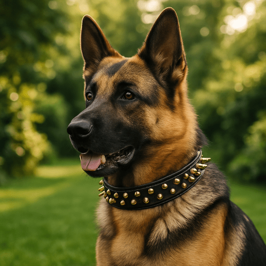 berger allemand avec collier chien noir rivets decoratifs