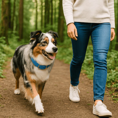 berger australien promenade foret collier pour chien nylon bleu