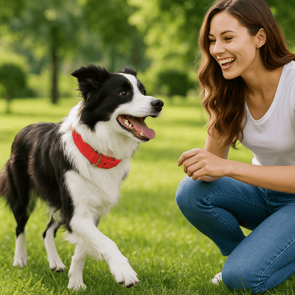 border collie parc maitresse collier pour chien nylon rouge