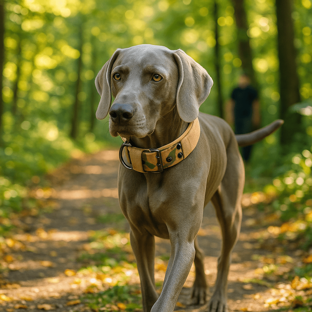 braque de weimar collier pour chien se promene foret