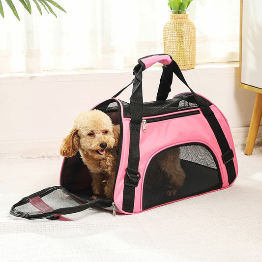 caniche dans sac transport pour chien rose ouverture latérale