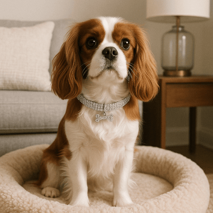 cavalier king charles assis panier collier chiot argent