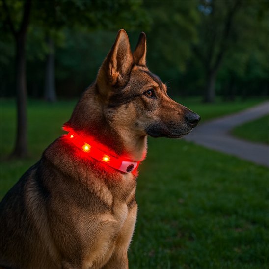 chien assis parc avec collier lumineux pour chien rouge