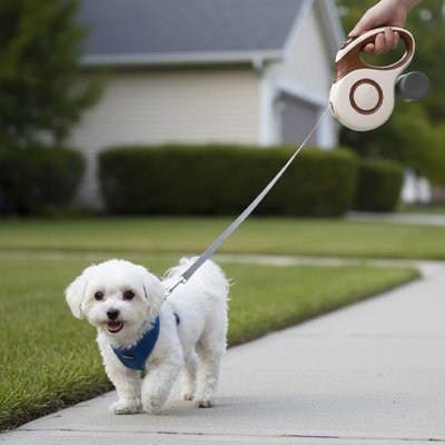 chien blanc promenade lotissement laisse pour chien enrouleur marron