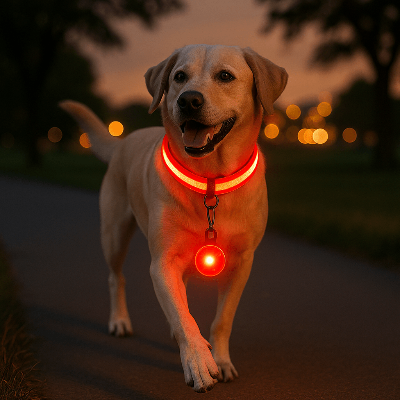 chien collier lumineux pour chien rouge balade soir