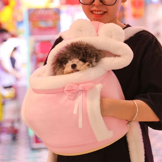 chien dans sac a dos pour chien rose portage frontal