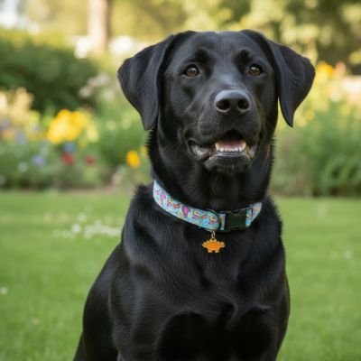 chien noir assis dans cours collier chiot dinosaure orange