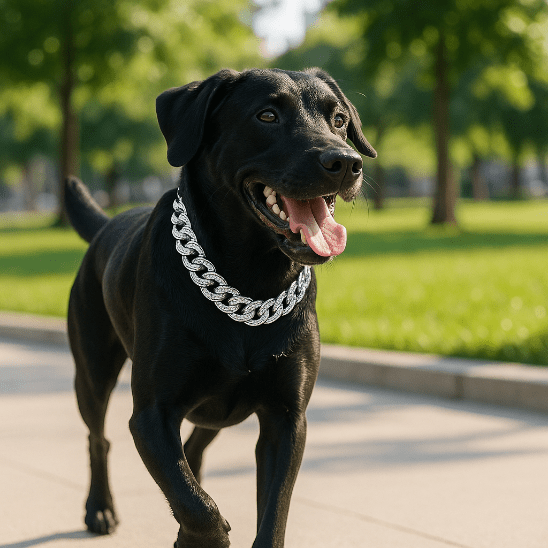 chien noir promenade parc collier pour chien argente