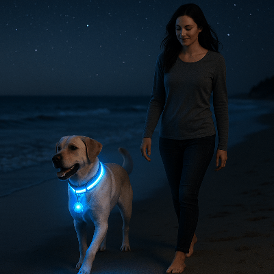 chien promenade plage collier lumineux pour chien bleu