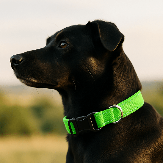 chien regarde horizon collier pour chien vert nylon