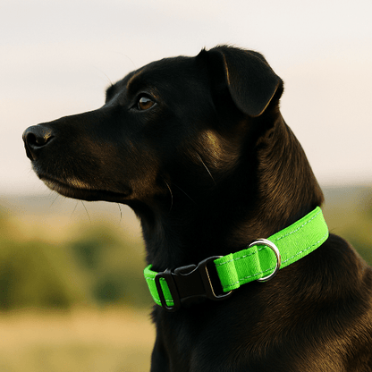 chien regarde horizon collier pour chien vert nylon