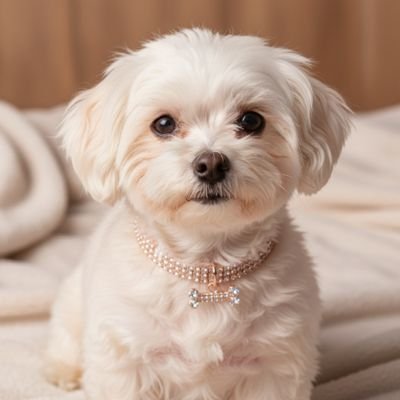 chiot blanc assis avec collier chiot or rose