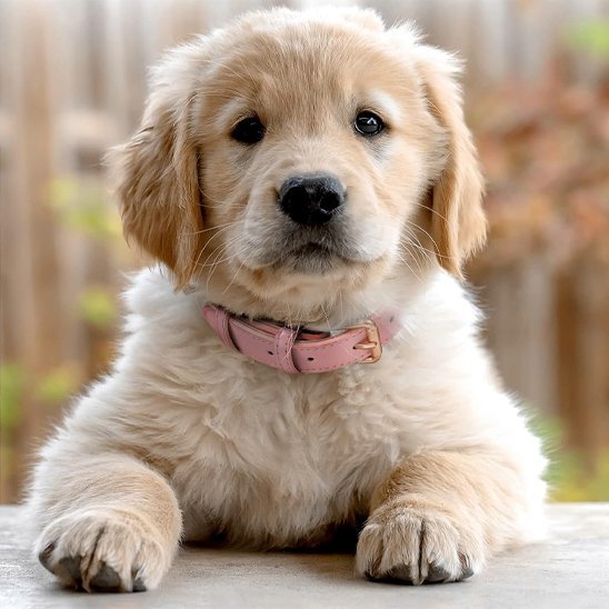 chiot golden retriever avec collier chien rose