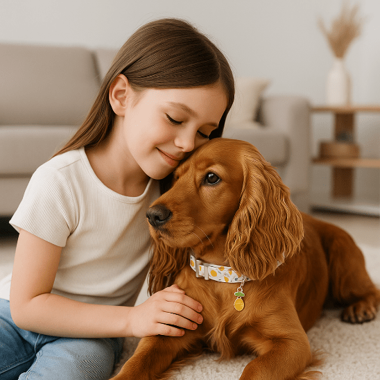 cocker allonge sur tapis collier chien ananas fille le caline