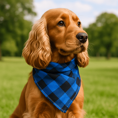 cocker avec bandana chien carreaux bleu noir
