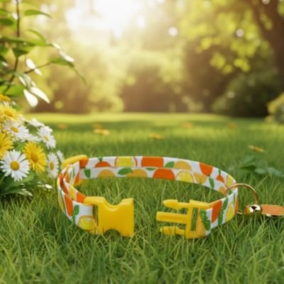 collier chiot motif orange dans l herbe