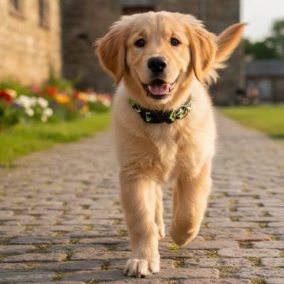 collier pour chien os sur chiot golden courant sur paves