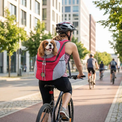 femme fait velo cavalier king charles sac a dos chien