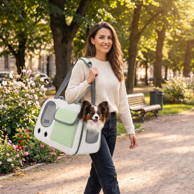 femme porte chien papillon sac de transport chien bandouliere