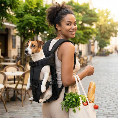 femme porte courses jack rusell sac a dos pour chien