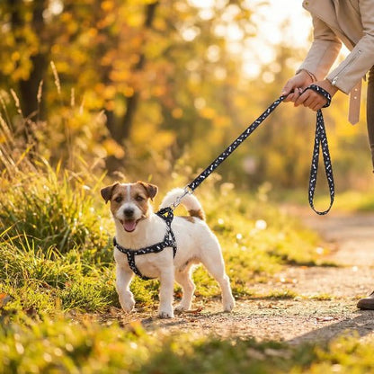 femme promene petit chien parc laisse pour chien noir