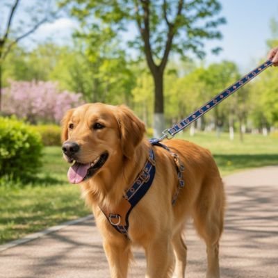 golden promenade parc harnais chien anti traction bleu
