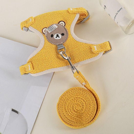 harnais petit chien jaune laisse assortie