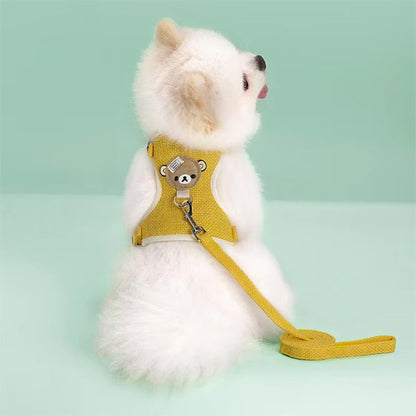 harnais petit chien jaune sur chien blanc