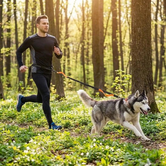 homme court foret husky laisse canicross elastique orange