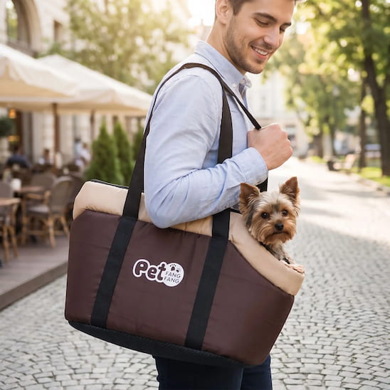 homme marchant ville yorkshire sac transport chien larges poignées