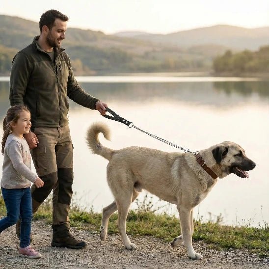 homme petite fille promenent kangal lac laisse pour chien chaine 