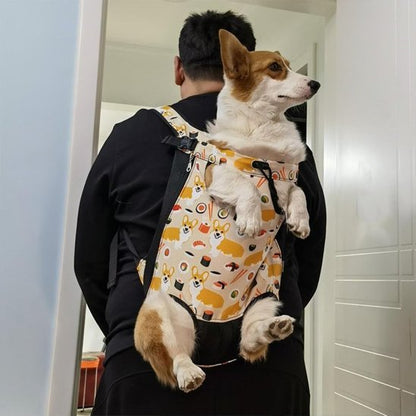 homme porte corgi dans sac a dos chien motifs corgi