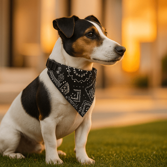 jack russel assis herbe bandana chiennoir
