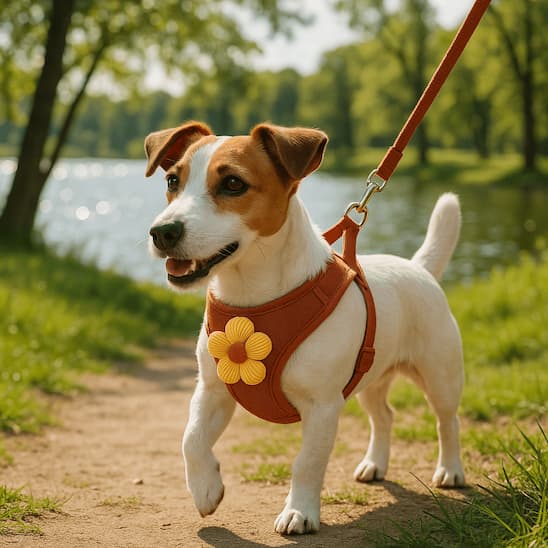 jack russell promenade lac harnais pour petit chien rouge