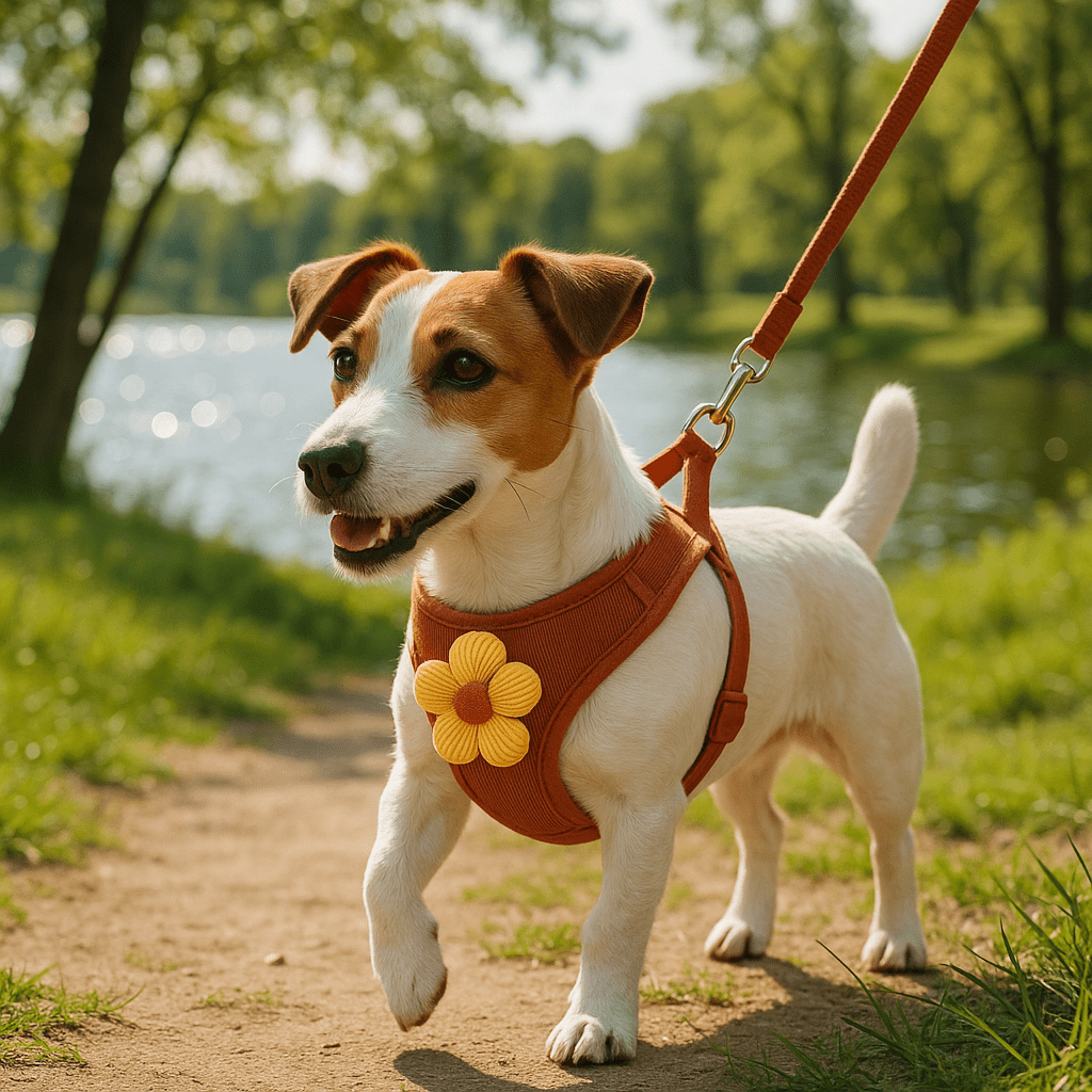 jack russell promene lac harnais pour petit chien rouge