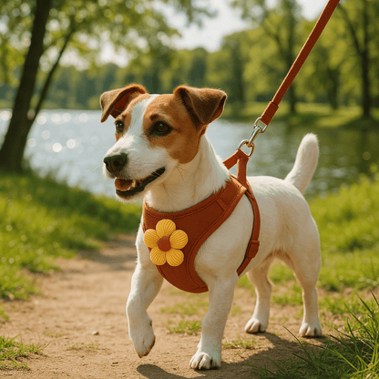 jack russell promene lac harnais pour petit chien rouge