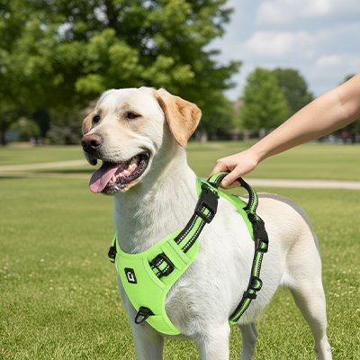 labrador parc verdoyant harnais anti traction pour chien vert fluo
