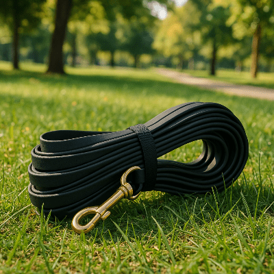 laisse chien noir pvc dans parc sur herbe verdoyante