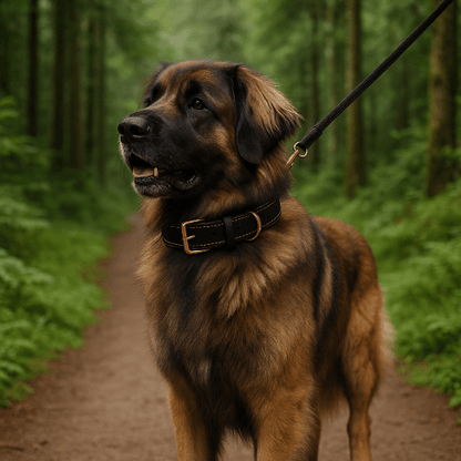 leonberg promenade foret collier chien cuir noir