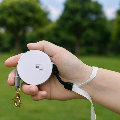 main tient laisse enrouleur ronde blanc