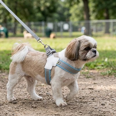 promenade shih tzu portant harnais pour chien bleu parc