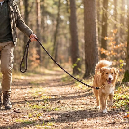 promenade toller longe chien marron en foret